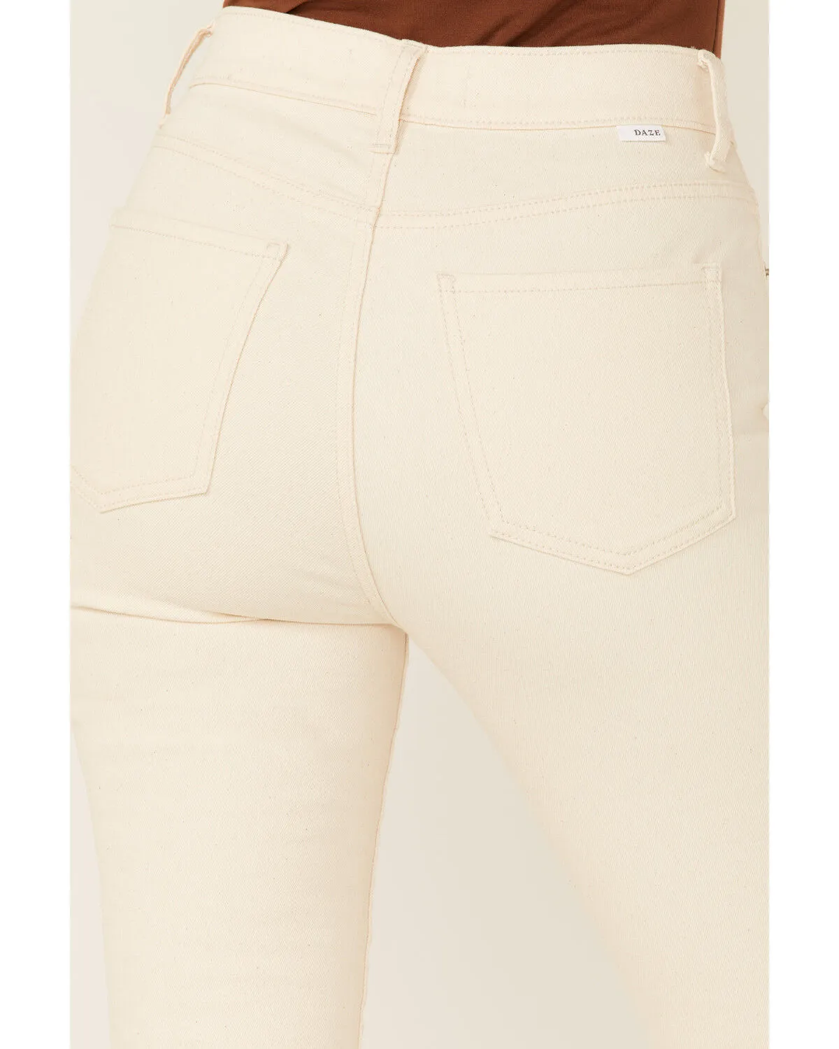 Daze Women's Shy Girl High Rise Ivory Crop Flare Jeans