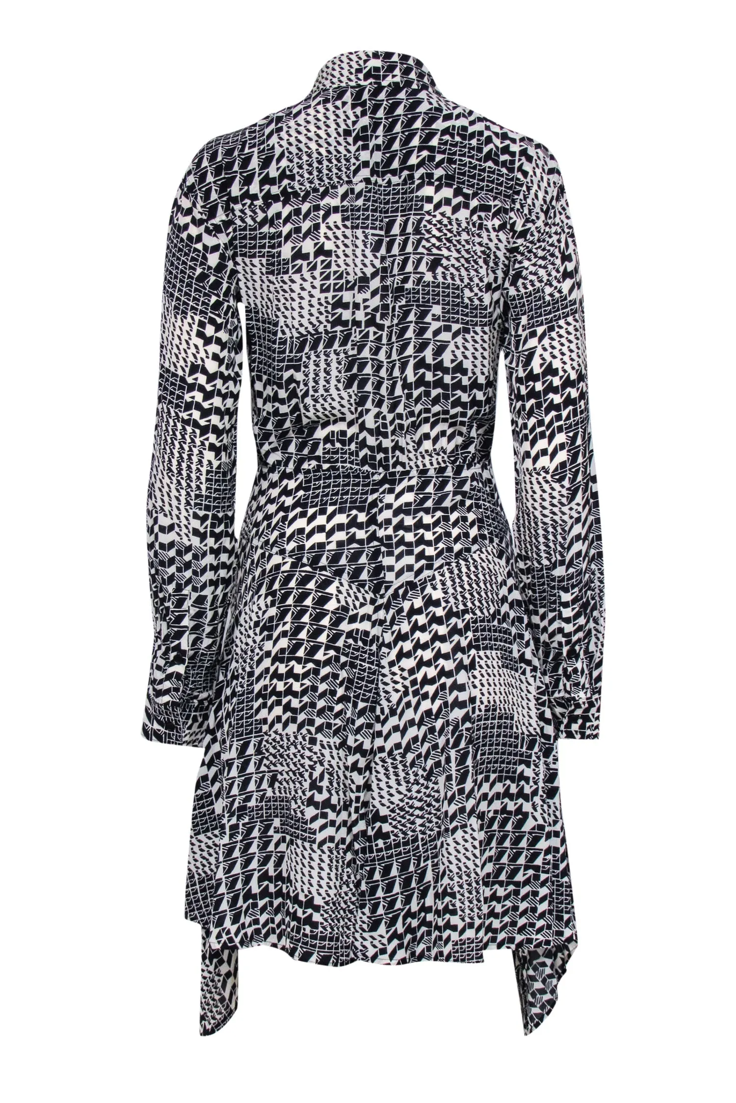 Derek Lam - Black & Cream Print Button Front Wrap Tie Bottom Dress Sz 0