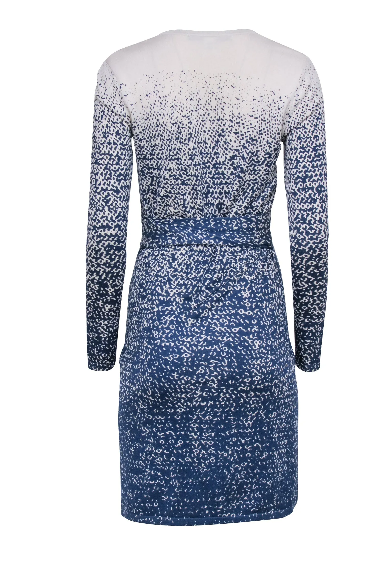 Diane von Furstenberg - Blue & Cream Gradient Printed Knit Wrap Dress Sz P