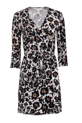 Diane von Furstenberg - Cream, Tan, Brown, & Black Leopard Print Mini Wrap Dress Sz 2