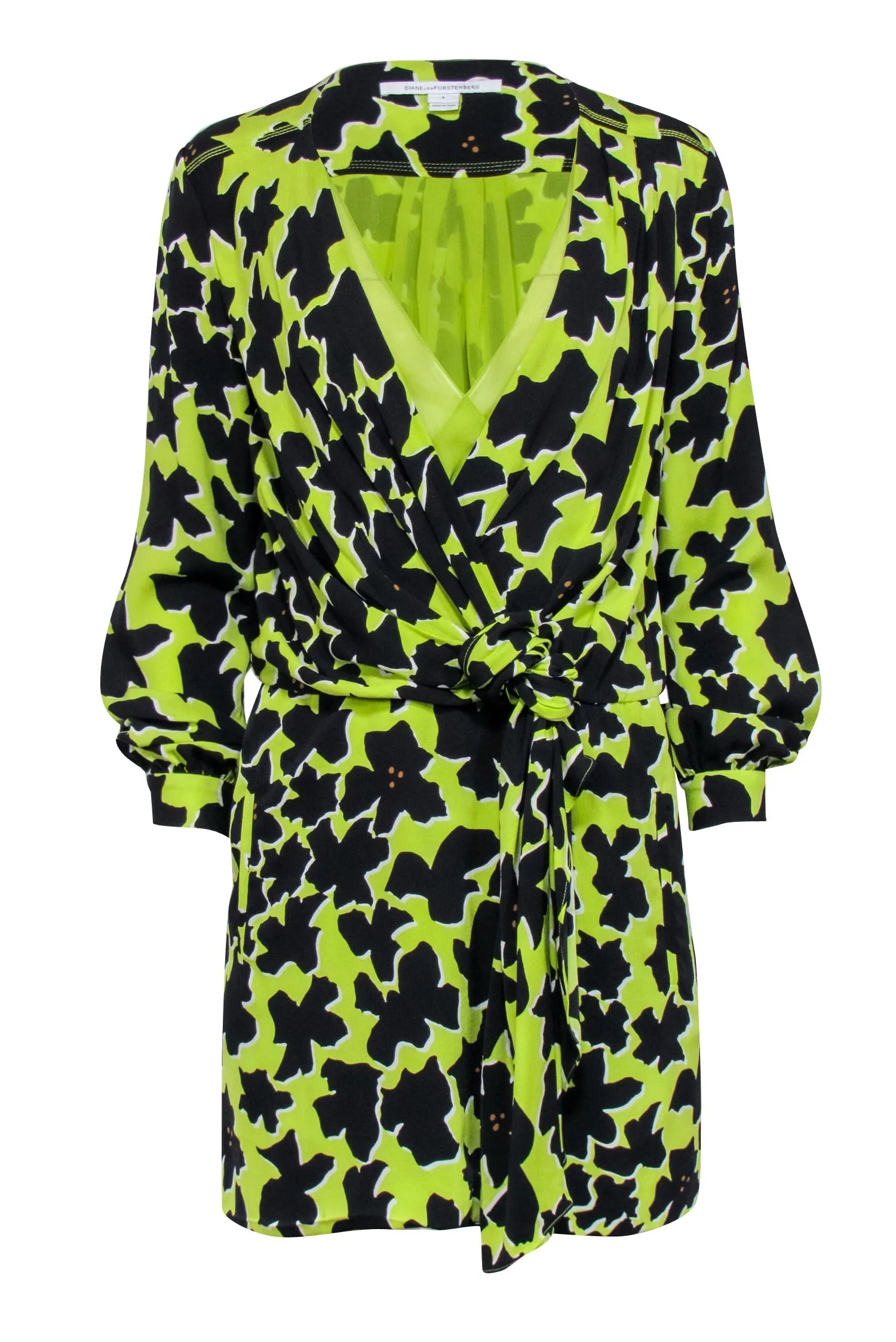 Diane von Furstenberg - Green & Black Long Sleeve Wrap Dress Sz 4