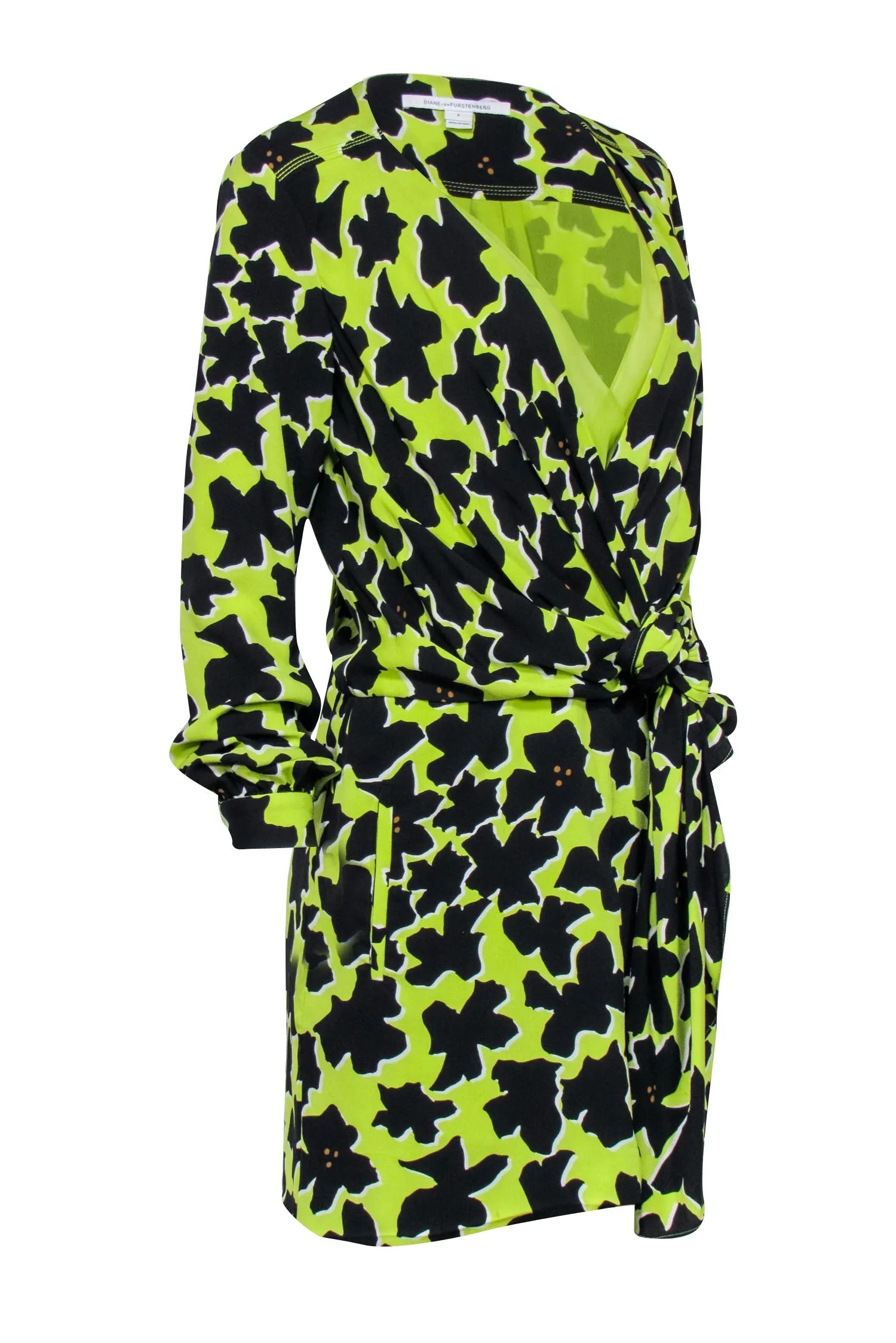 Diane von Furstenberg - Green & Black Long Sleeve Wrap Dress Sz 4