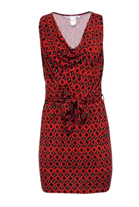 Diane von Furstenberg - Red & Black Print Sleeveless Wrap Dress Sz 4