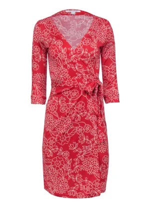 Diane von Furstenberg - Red & White Floral Print Wrap Dress Sz 4