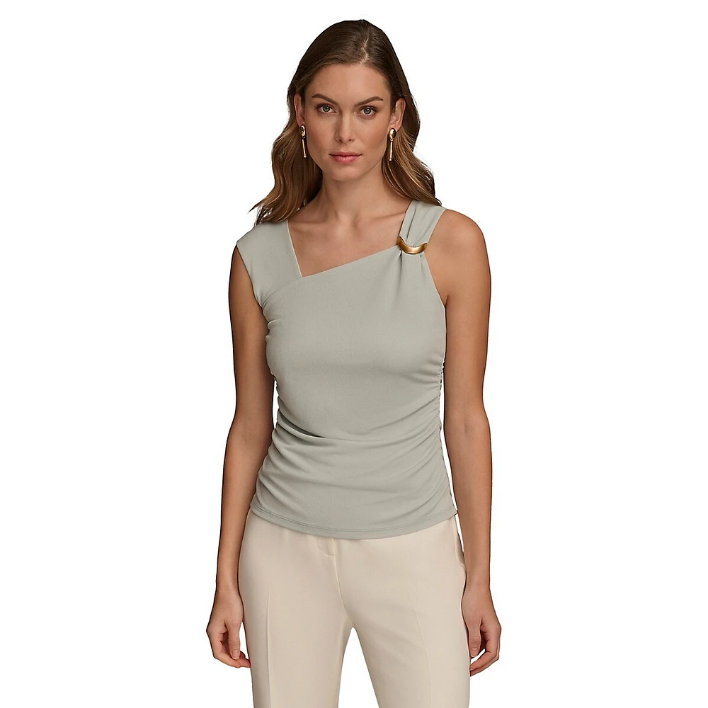 Donna Karan Asymmetric Sleeveless Hardware Top