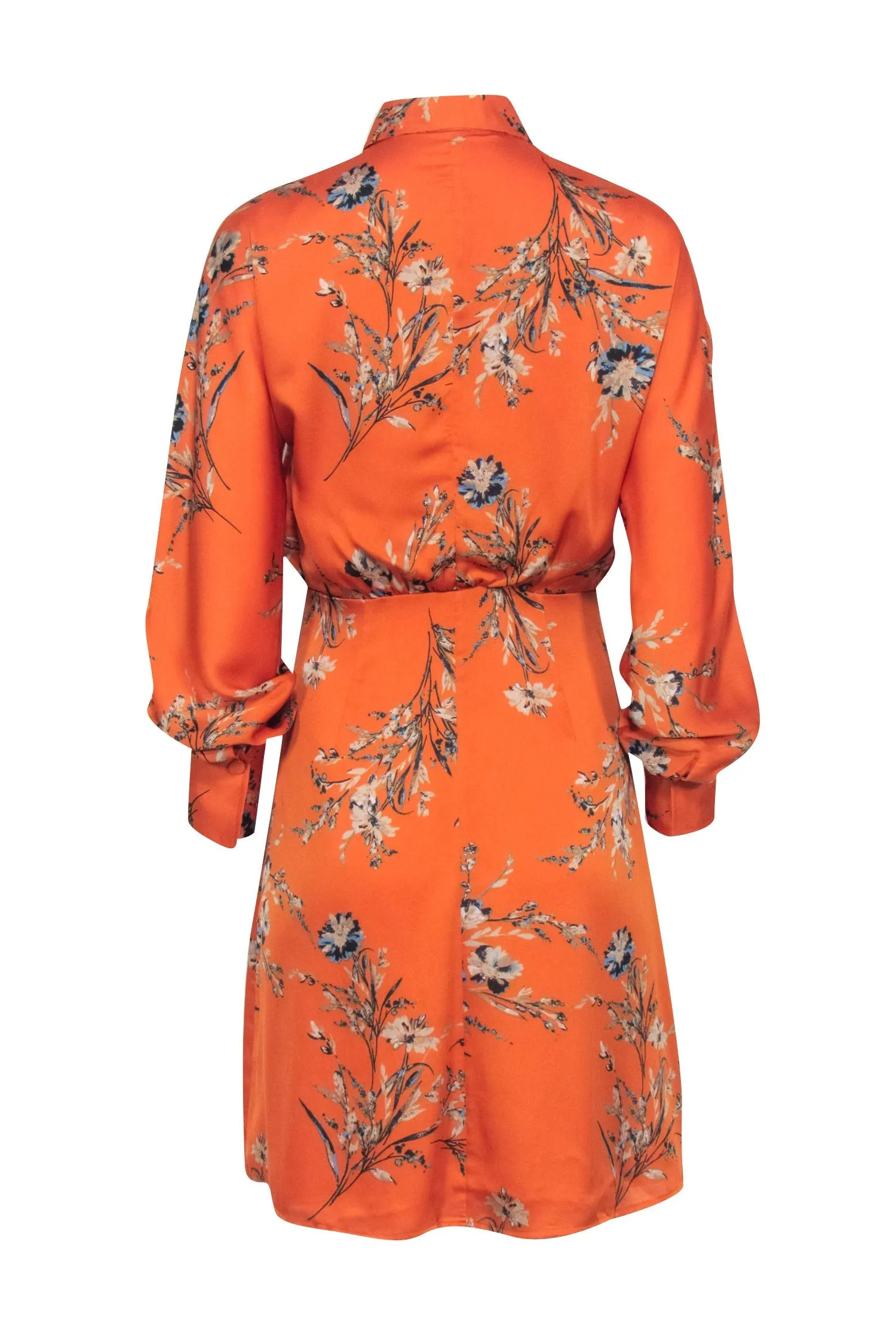 Equipment - Orange w/ Blue Floral Print Satin Wrap Dress Sz S