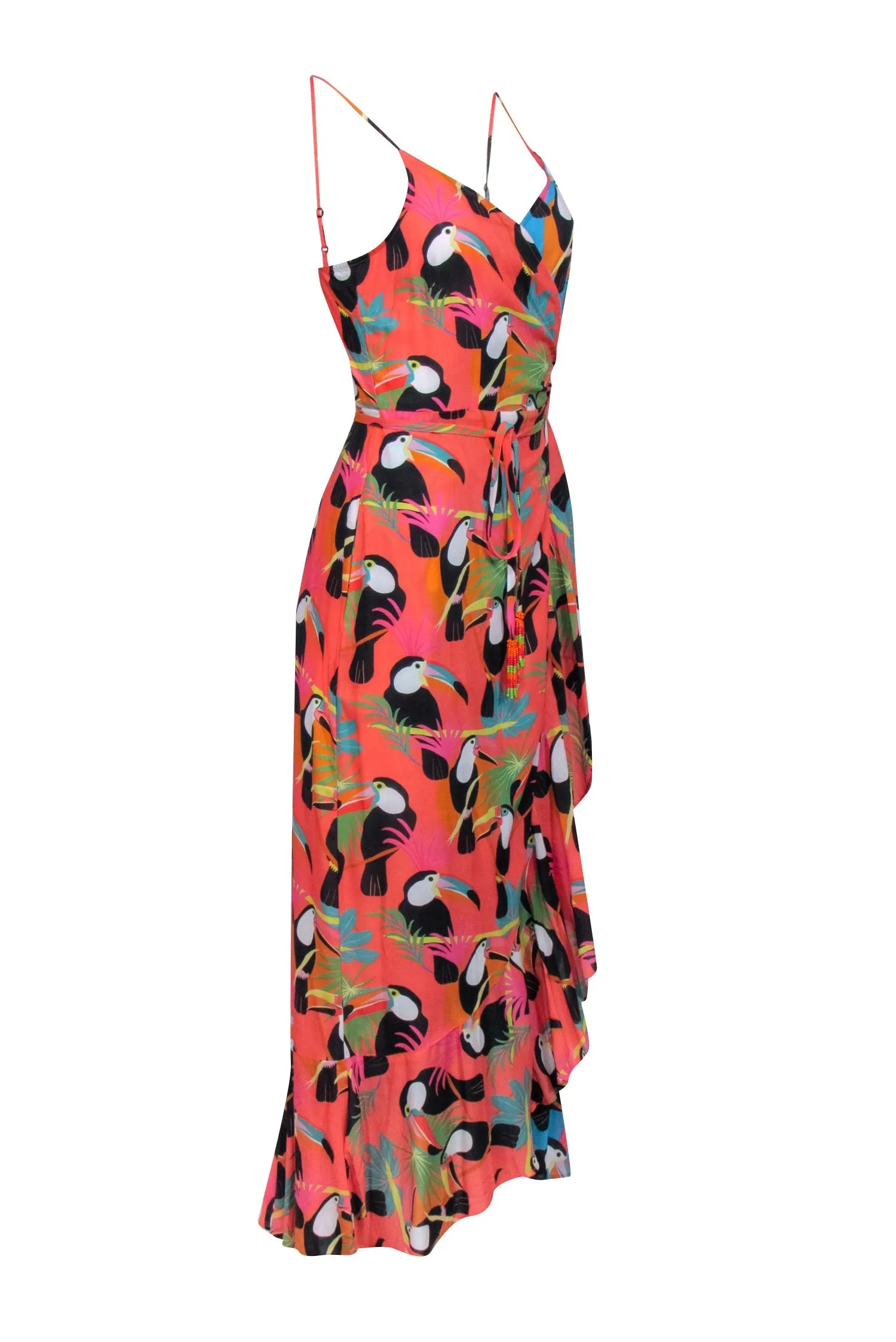 Farm - Pink & Blue Toucan Print Sleeveless Wrap Dress Sz S