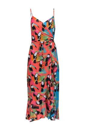 Farm - Pink & Blue Toucan Print Sleeveless Wrap Dress Sz S