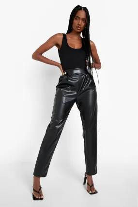 Faux Leather Gold Button Straight Leg Pants