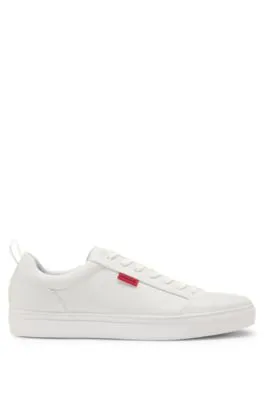 Faux-leather trainers with red logo flag