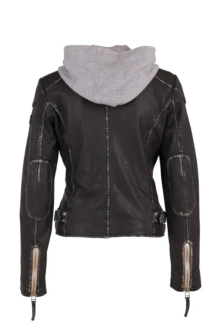 Finja Hooded Leather Jacket - Graphite