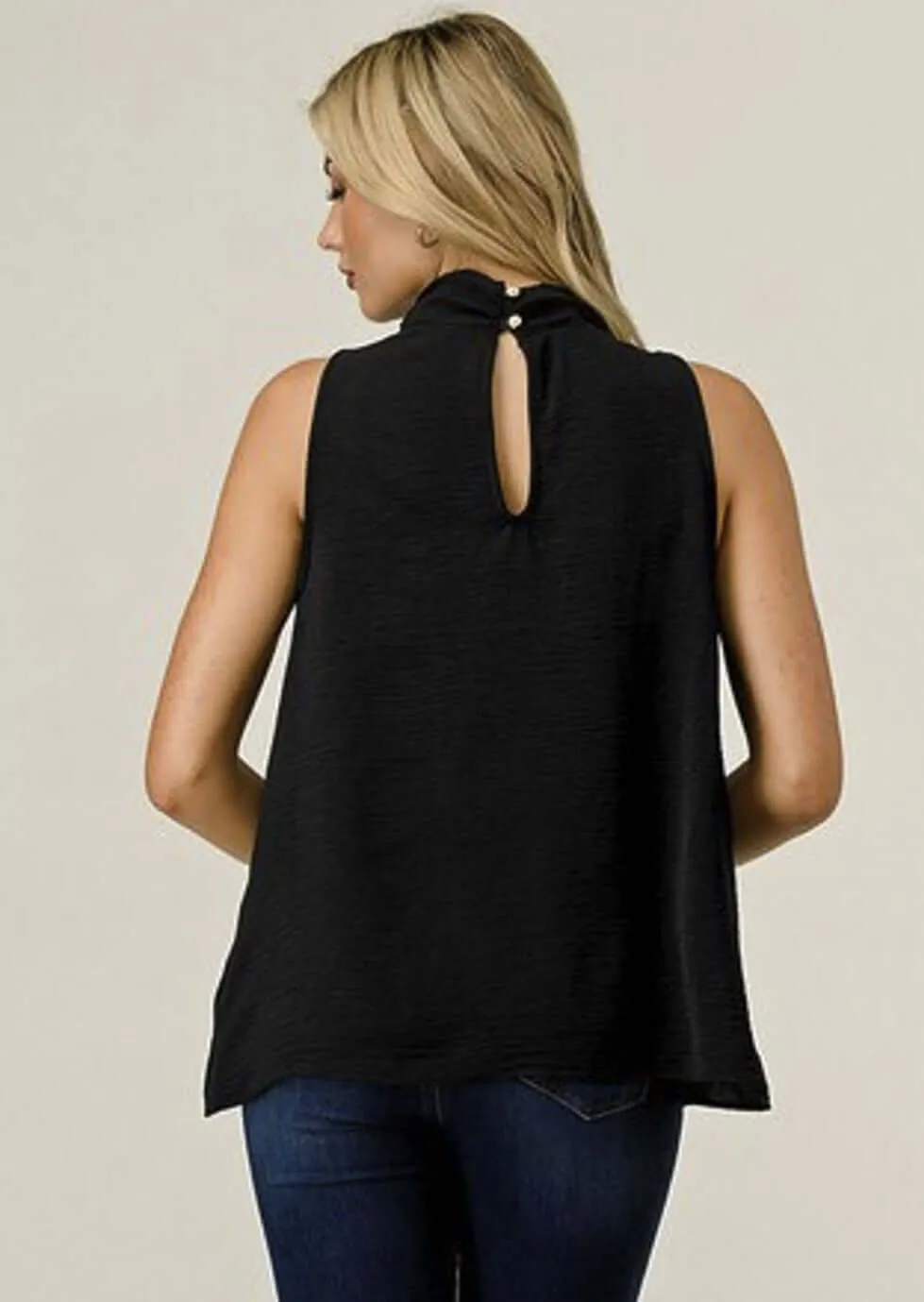 Flattering & Versatile Black Satin Sleeveless Top Made in USA