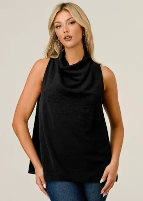 Flattering & Versatile Black Satin Sleeveless Top Made in USA