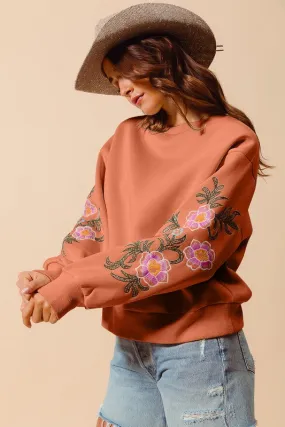 Floral Embroidered Pullover (Pumpkin)