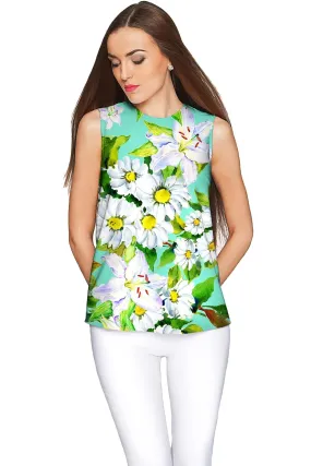 Flower Party Emily Green Sleeveless Summer Top - Women