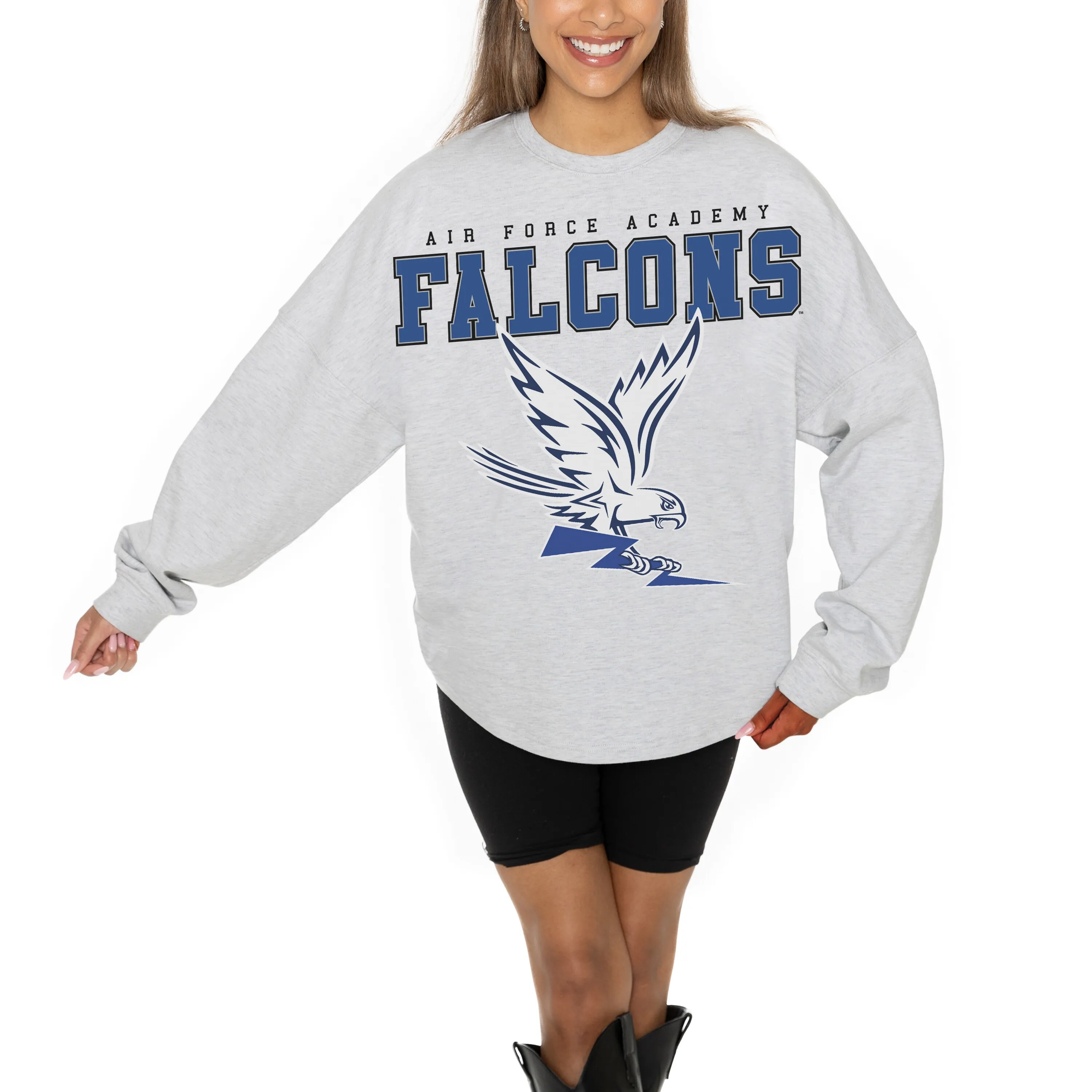 Gameday Couture Air Force Falcons Women's Ash Big Goals Relaxed Fit French Terry Pullover Sweatshirt