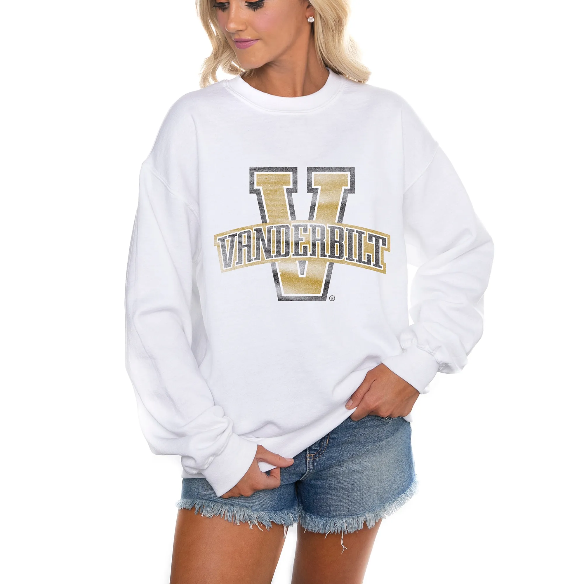 Gameday Couture Vanderbilt Commodores Women's White College vault Run It Back Perfect Crewneck Pullover Sweatshirt