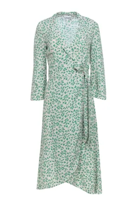 Ganni - Ivory & Green Print Wrap Dress Sz 4