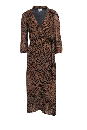 Ganni - Tan & Black Tiger Print Wrap Dress Sz S