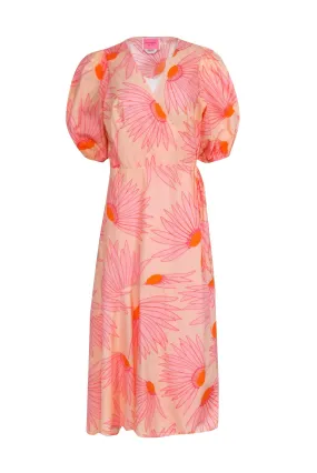 Kate Spade - Pink & Orange Floral Print Cropped Sleeve Wrap Dress Sz 12