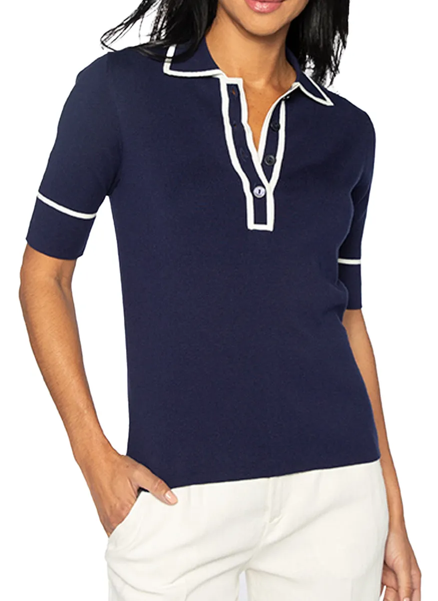 Kinross Cashmere Tipped Button Polo