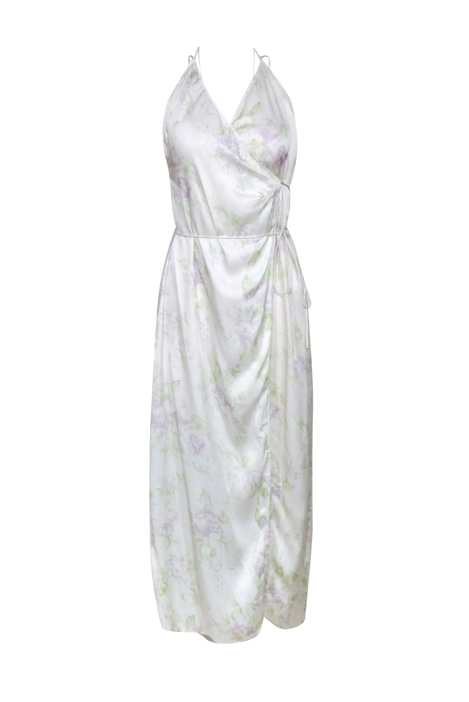 L'Academie - Ivory & Green Floral Sleeveless Wrap Dress Sz S