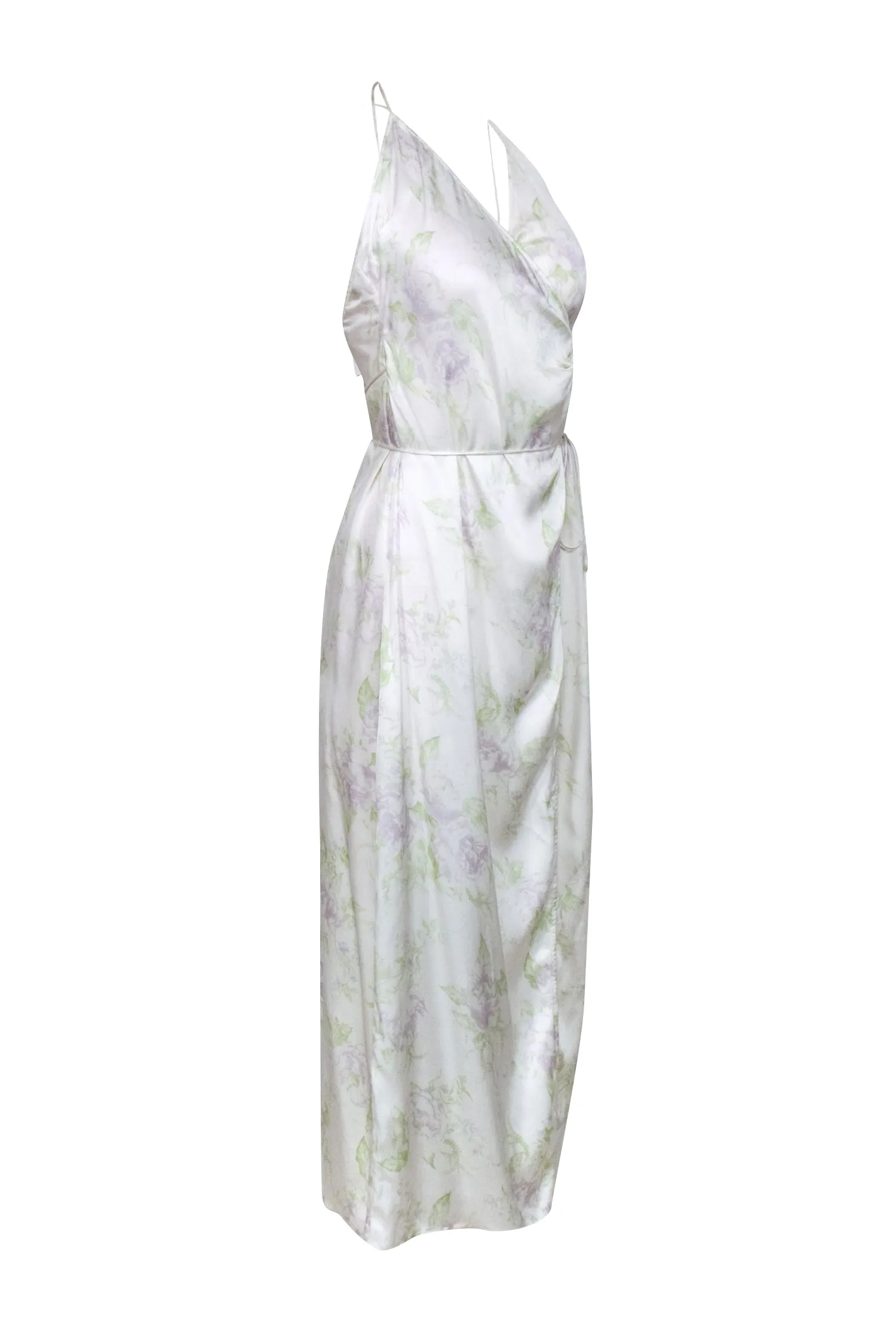 L'Academie - Ivory & Green Floral Sleeveless Wrap Dress Sz S