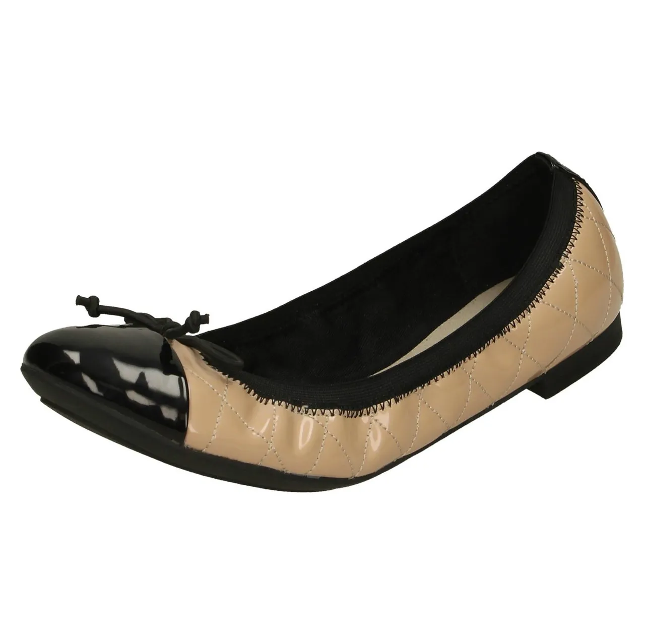 Ladies Clarks Elasticated Ballerina Flat With Bow Trim Carousel Curl