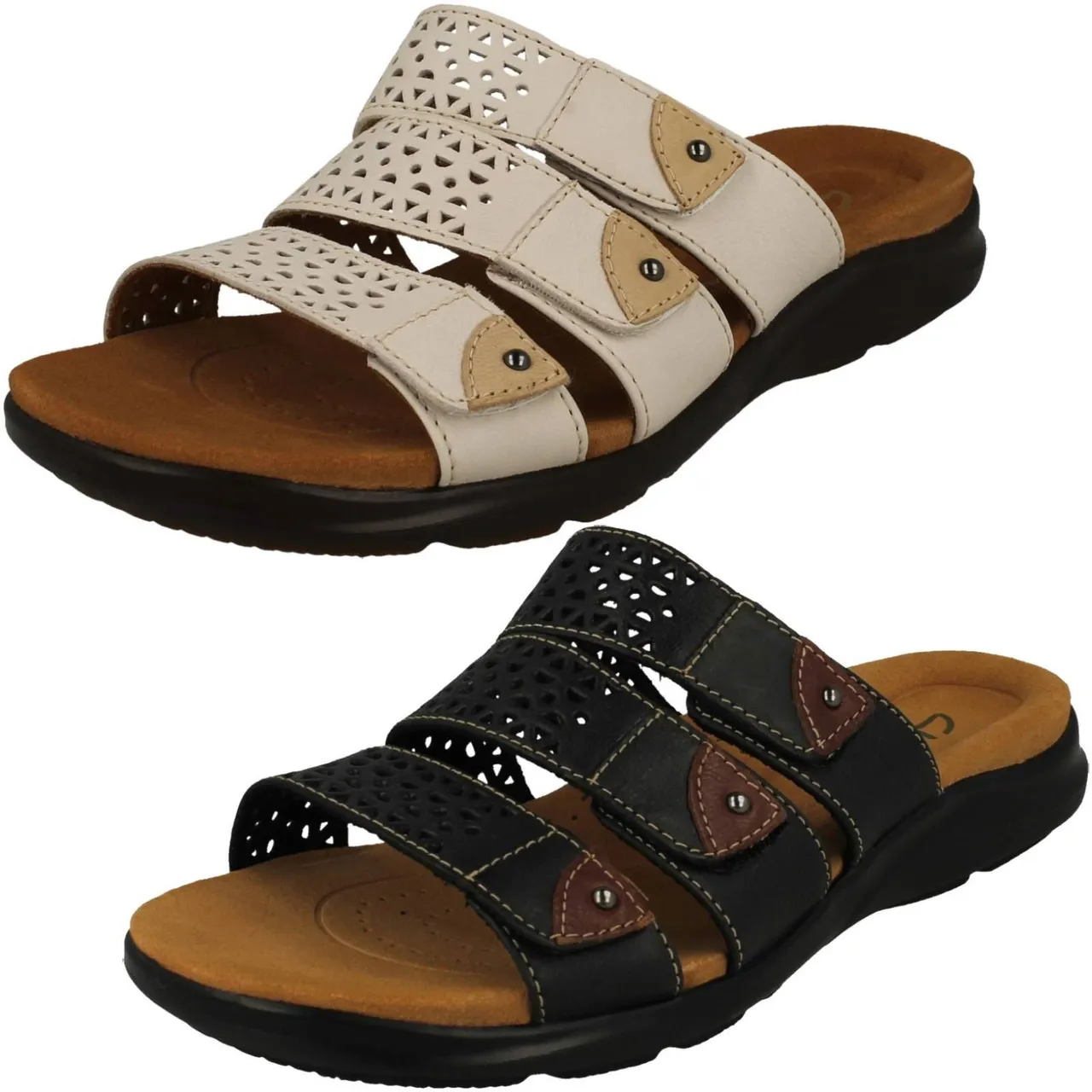 Ladies Clarks Laser Detailed Adjustable Strap Mule Sandals - Kitly Walk