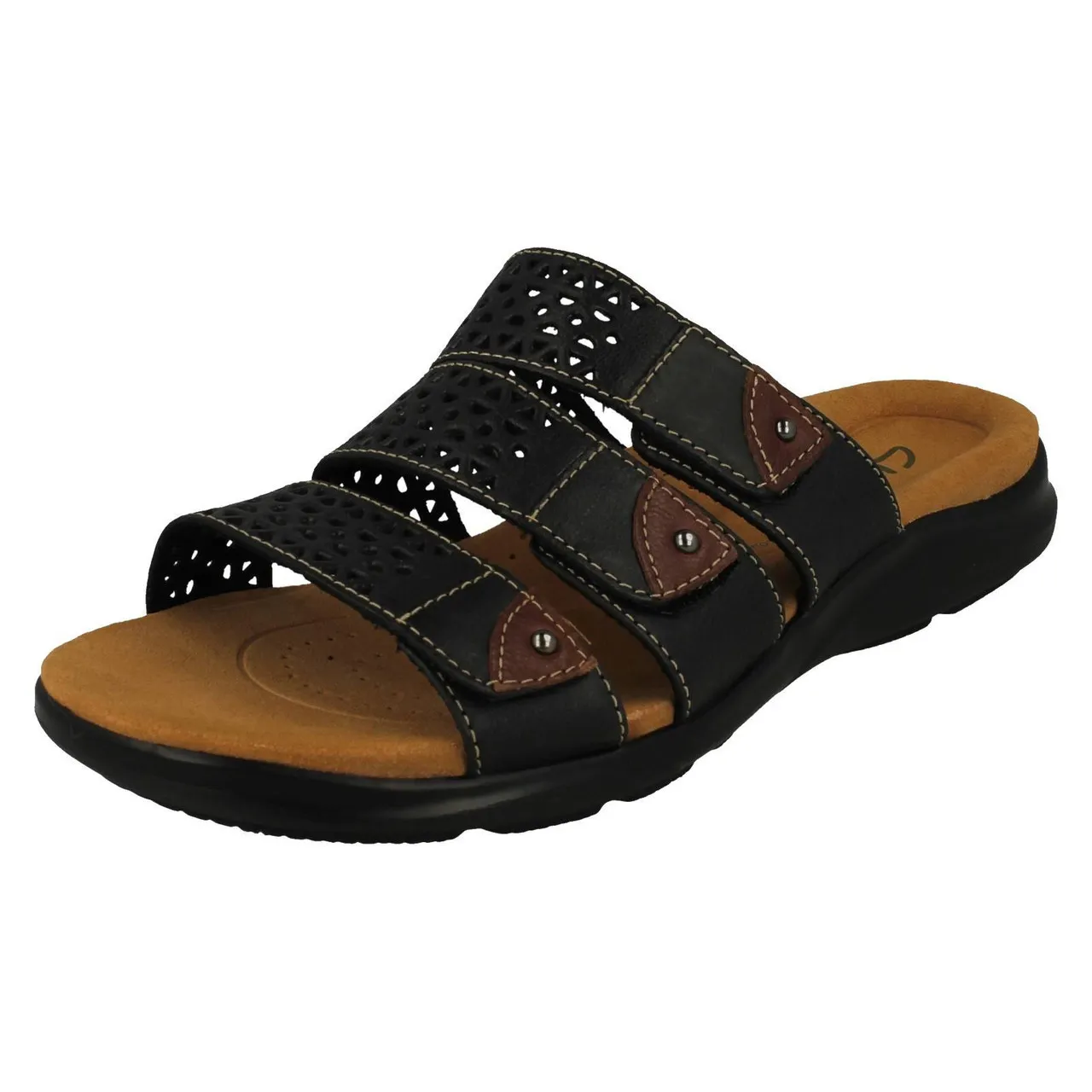 Ladies Clarks Laser Detailed Adjustable Strap Mule Sandals - Kitly Walk