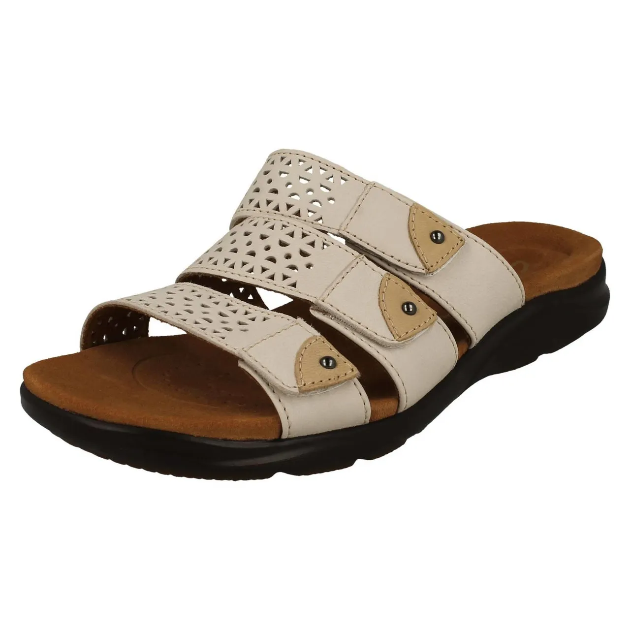 Ladies Clarks Laser Detailed Adjustable Strap Mule Sandals - Kitly Walk