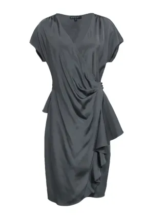 Lafayette 148 - Grey Satinm Wrap Dress Sz 8