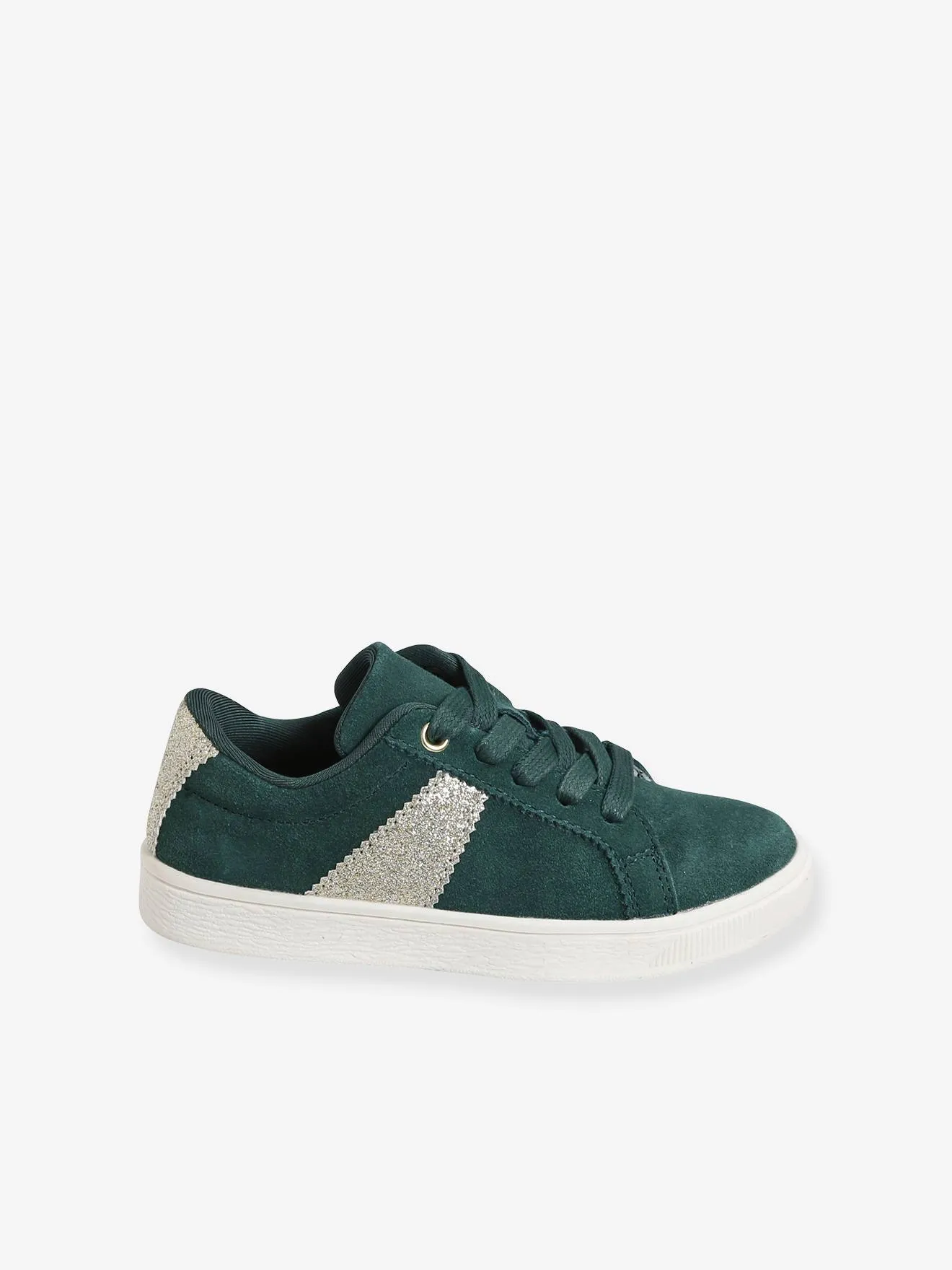 Leather Trainers with Laces & Zip, for Girls - green dark solid with design