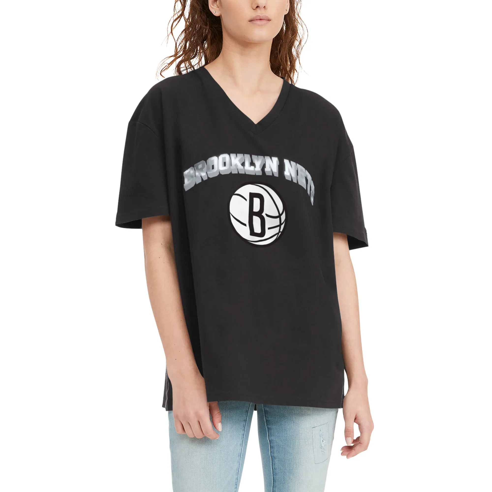 Lids Women's Tommy Jeans Black Brooklyn Nets - Ashley Oversize V-Neck T-Shirt