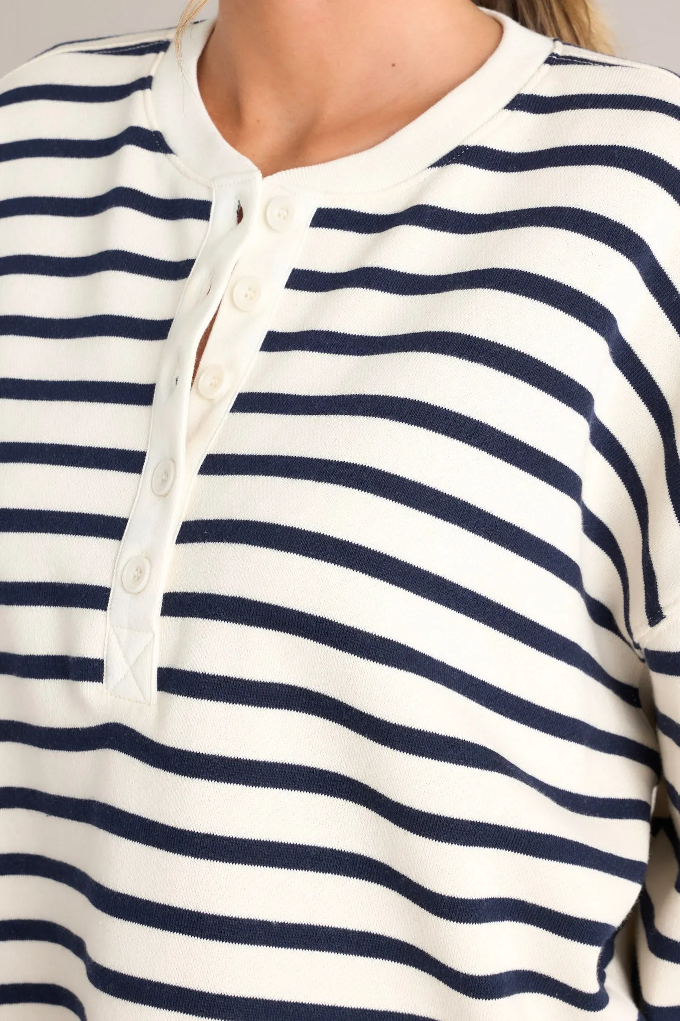 Maritime Muse Navy Stripe Button Front Pullover