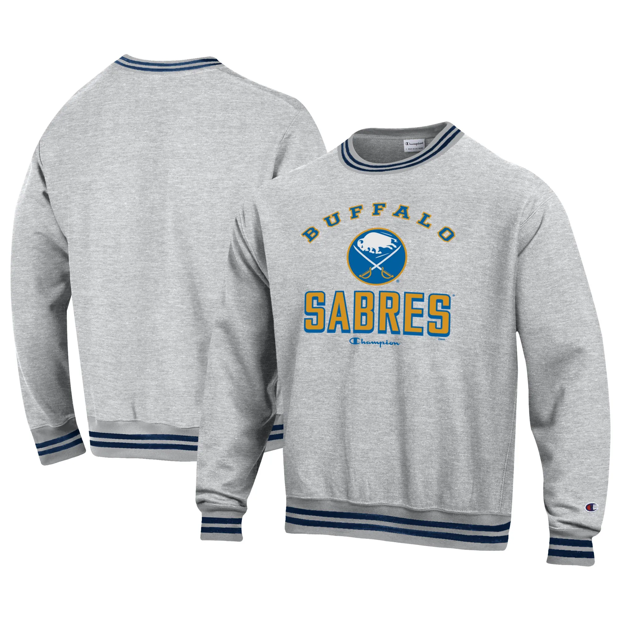 Men's Buffalo Sabres Champion Heather Gray Reverse Weave Yarn Dye Pullover Sweatshirt