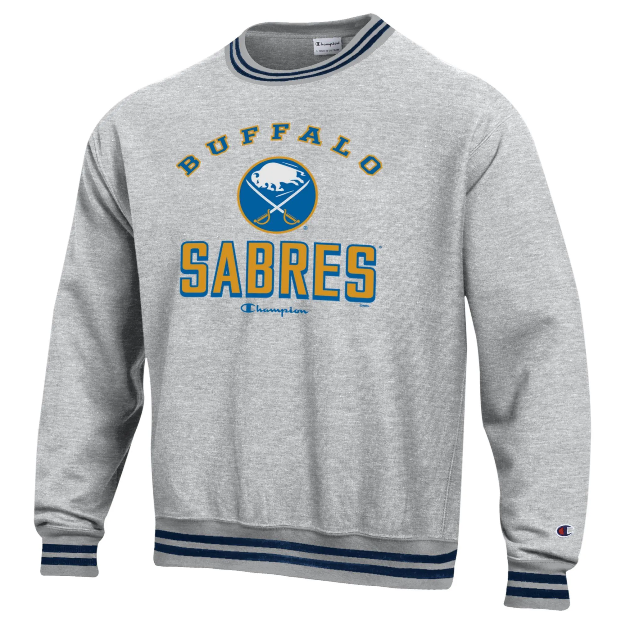 Men's Buffalo Sabres Champion Heather Gray Reverse Weave Yarn Dye Pullover Sweatshirt