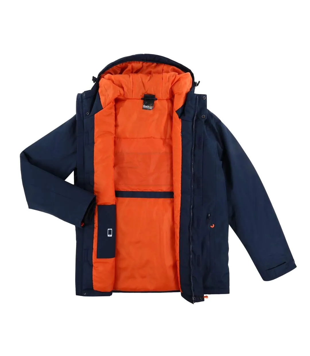 Mens thermogen heated waterproof jacket navy/magma orange Regatta