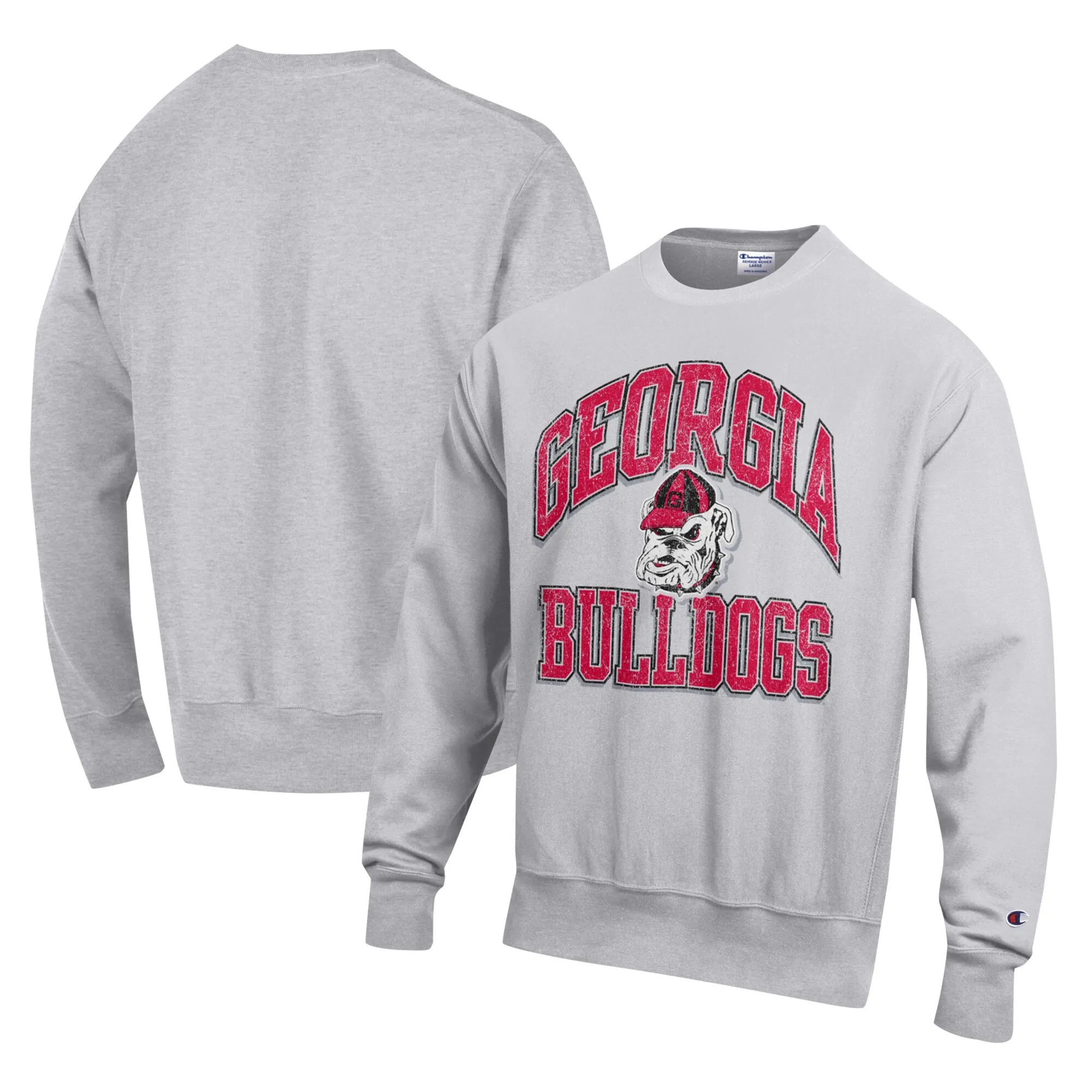 Men's Champion Heather Gray Georgia Bulldogs Vault Late Night Reverse Weave Pullover Sweatshirt