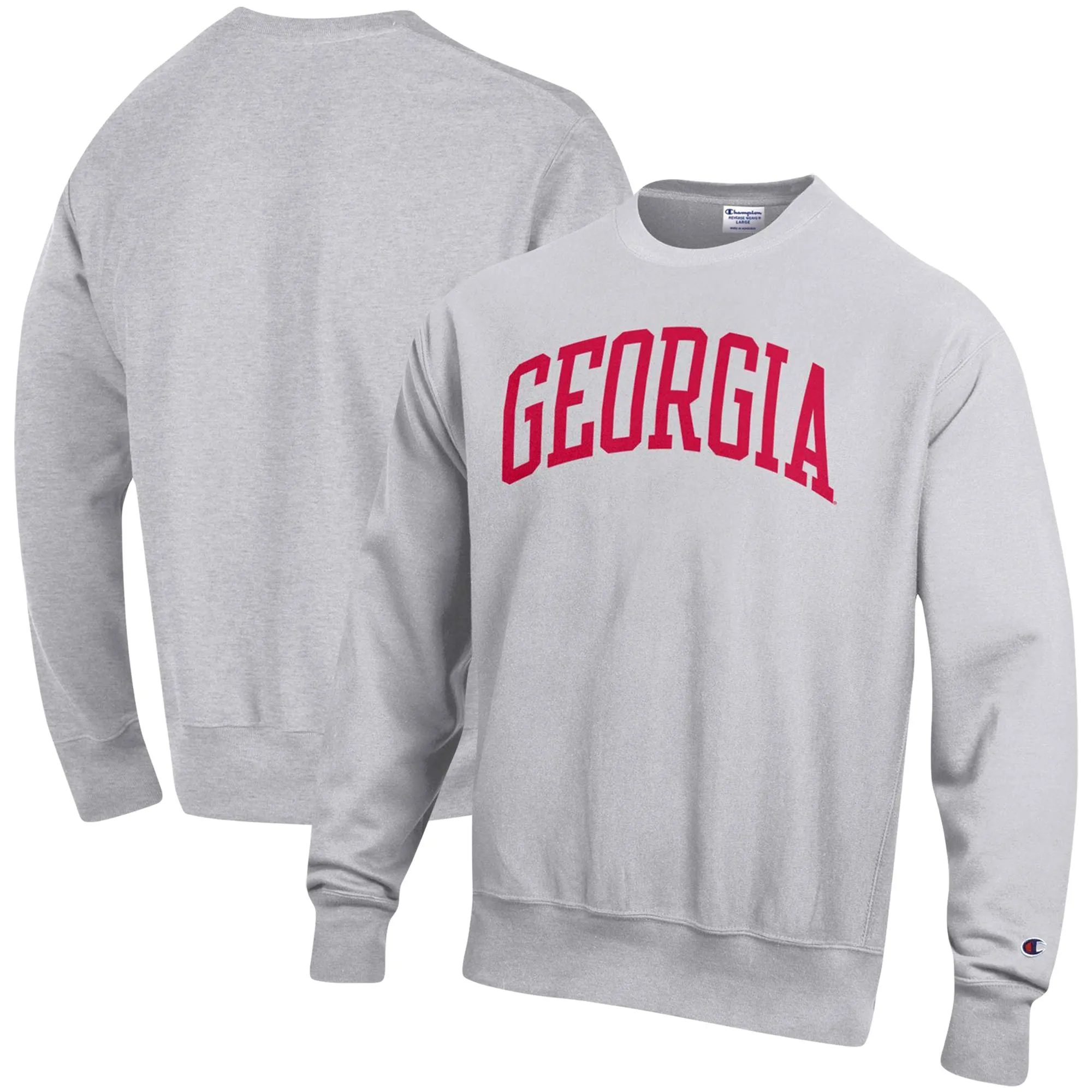 Men's Champion Heathered Gray Georgia Bulldogs Big & Tall Reverse Weave Fleece Crewneck Pullover Sweatshirt