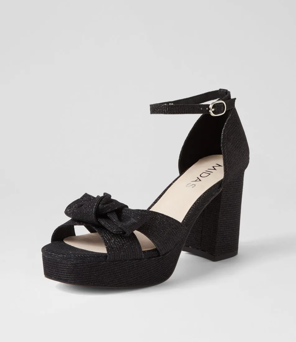 MIDAS Oletta Black Shine Fabric Sandals