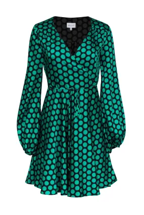 Milly - Green & Black Polka Dot Long Sleeve Wrap Dress Sz S