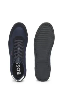 Mixed-material lace-up trainers with suede trims