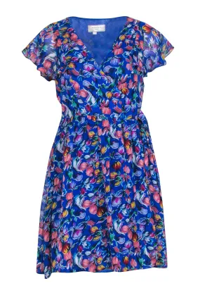 Moulinette Soeurs - Blue Floral Print Short Sleeve Wrap Dress Sz XS