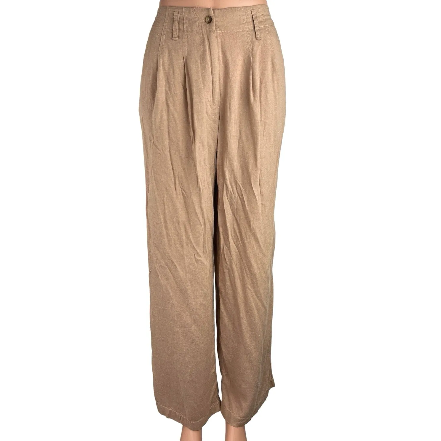 NEW Urban Outfitters  Linen Tan Baggy High Rise Trouser Wide Leg Pants Size 0