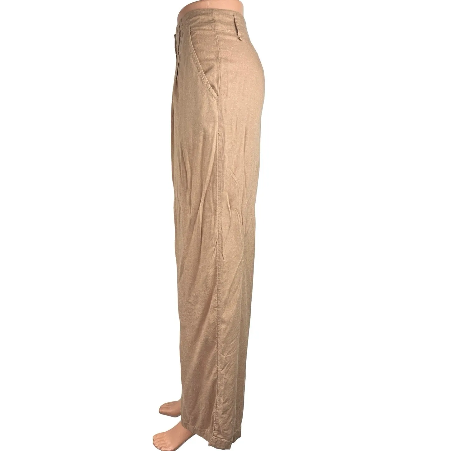 NEW Urban Outfitters  Linen Tan Baggy High Rise Trouser Wide Leg Pants Size 0