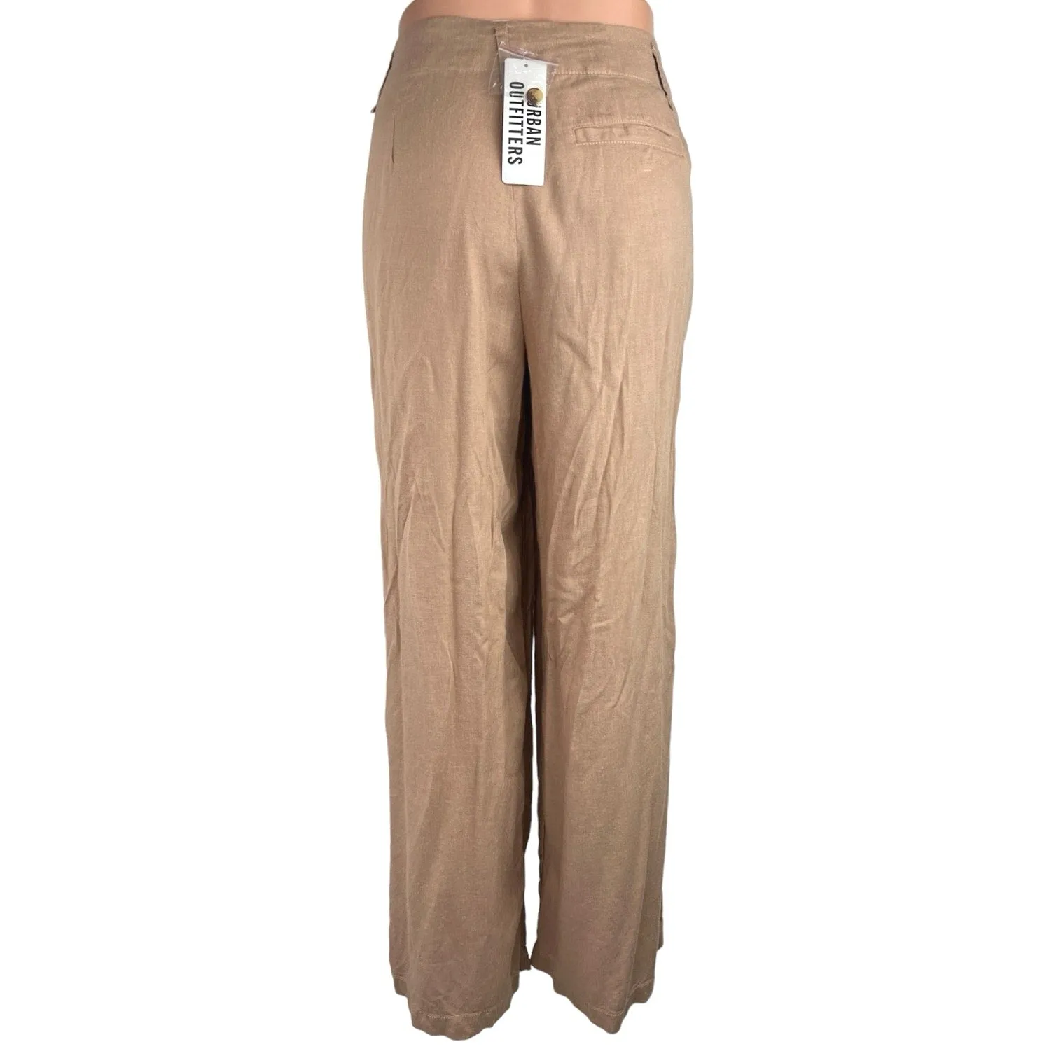 NEW Urban Outfitters  Linen Tan Baggy High Rise Trouser Wide Leg Pants Size 0