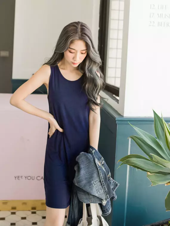 OBSTYLE Draping Plain Sleeveless Long Top/Dress [DA5366]