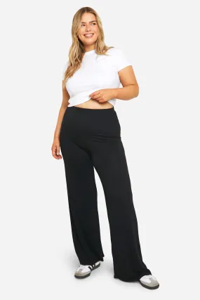 Plus Basic Jersey Knit Wide Leg Pants