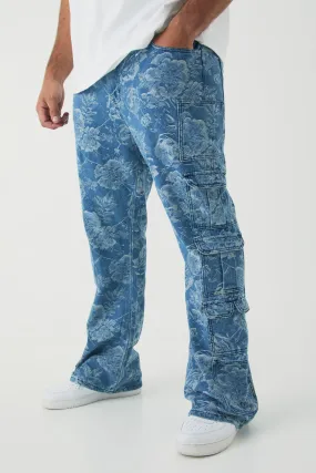 Plus Floral Jacquard Multi Cargo Flared Jeans